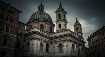 Fototapeta premium Majestic Church Facade in Rome, Italy with Architectural Grandeur