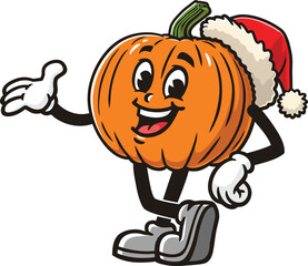 Cartoon pumpkin character wearing a Christmas hat