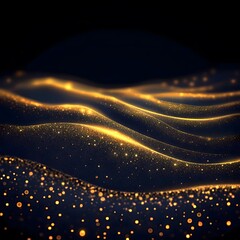 An image showcasing flowing golden - hued waves against a dark background, dotted with tiny sparkling particles for a mesmerizing, ethereal effect. 