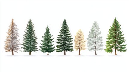 Obraz premium Vector illustration of pine trees in different seasons arranged side-by-side, white background 
