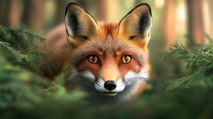 Fototapeta premium Red Fox Portrait in Sun Dappled Forest