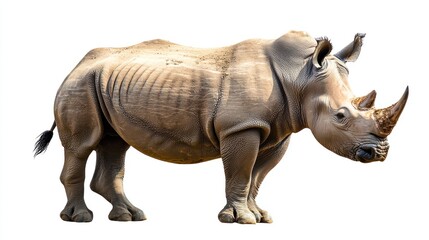 Fototapeta premium A powerful rhinoceros standing proudly in a natural habitat, on a white background