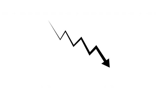 4K animated zigzag downward arrow with white background and green screen. Perfect for business risk presentations, market drops, infographic, motion graphics, or overlays.