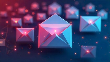 Abstract polygonal with 3D effect. Unknown Emails: Screenshots or visual representations of email inboxes flooded with unknown or suspicious emails. potential risks, created with generative ai