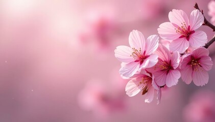 Obraz premium Delicate pink cherry blossoms, soft petals, gentle spring breeze, pink, japanese