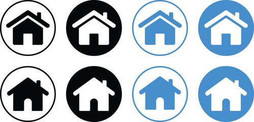 web home button icon, house icon in circle, main page navigation symbol for app and website"