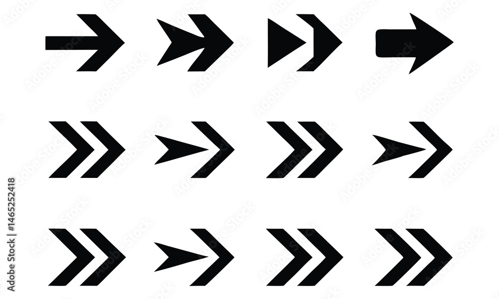 Poster black arrow icons set vector illustration features a comprehensive collection of direction symbols a