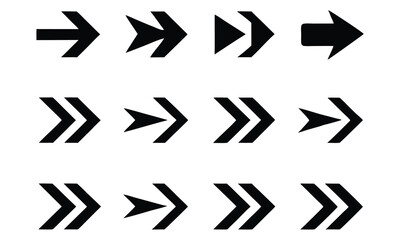 Black arrow icons set vector illustration features a comprehensive collection of direction symbols and cursor shapes for web design elements