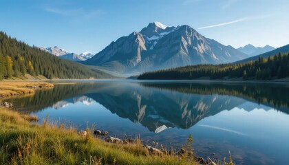 Majestic Mountain Lake Reflection: A Serene Autumn Landscape