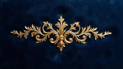 Elegant Gold Filigree Ornament on Deep Blue Velvet Background Luxurious Design Texture - Powered by Adobe