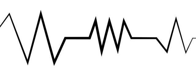 Abstract minimalist black zigzag line design on a white background. Pulse rate, sawtooth wave, increasing volume amplitude wave. Sound waves for voice design, music background