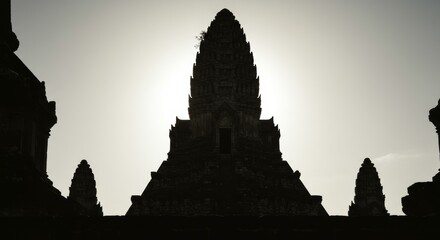 Ancient Sanctuary Silhouette at Dawn, Mysterious Architectural Wonder