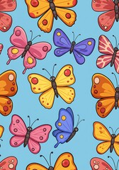 Fototapeta premium Colorful Butterfly Seamless Pattern, Bright Insect Textile Design