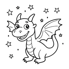 a friendly dragon with tiny wings and a big goofy line art vector illustration