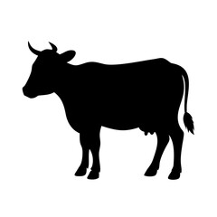 Black cow silhouette vector illustration of farm animal livestock dairy cattle graphic design art
