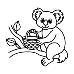 a koala holding a picnic basket while sitting on tree, vector illustration