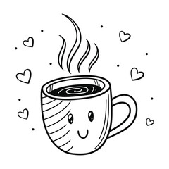 A brown cup of hot espresso with a heart design and aroma steam, a perfect breakfast beverage from the cafe