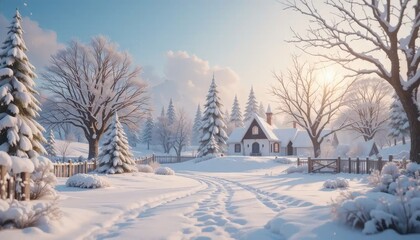 Winter Wonderland: A Snowy Cottage Scene