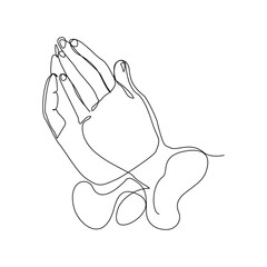 Continuous line sketch drawing of palm hand of islamic praying for ramadan and ied mubarak. Editable stroke vector illustration.