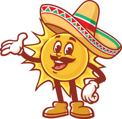 Cartoon character of sun wearing a sombrero