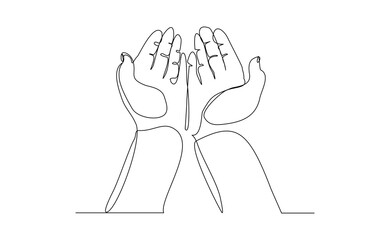 Continuous line sketch drawing of palm hand of islamic praying for ramadan and ied mubarak. Editable stroke vector illustration.