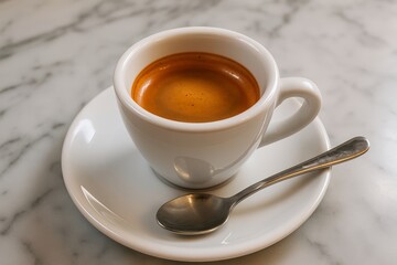 Espresso Coffee in White Cup on Marble