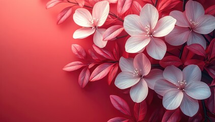 Pink flowers with red background, and spring.