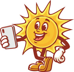 Cartoon character of sun holding gadget