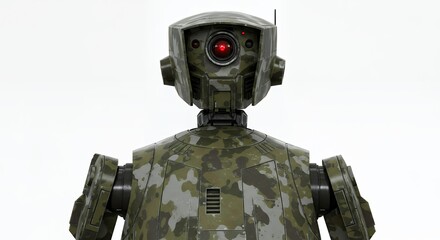 Camouflaged robot isolated image for technology theme