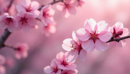 Fototapeta premium Delicate pink sakura blossoms, full bloom, repeating pattern , pink flowers, sakura print, spring blossom