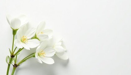 Delicate white flower blossoms on pure white backdrop, beauty, soft, texture