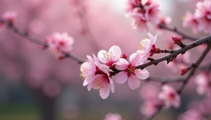 Naklejka premium Delicate pink sakura blossoms, intricate branch pattern, flower pattern, floral