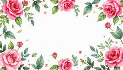 Delicate watercolor roses & leaves, repeating pattern , floral, fabric, red