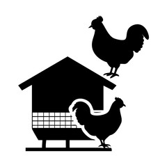Chicken coop silhouette vector art featuring farm animals poultry and hen house design elements vector