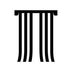 Illustration of a black and white curtain, drapery, window treatment, fabric, and interior design element