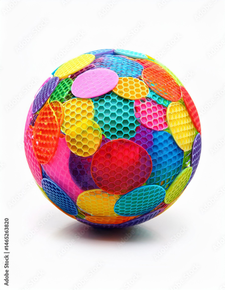 Poster colorful ball with a mosaic design. the ball features a vibrant array of colors and a unique pattern