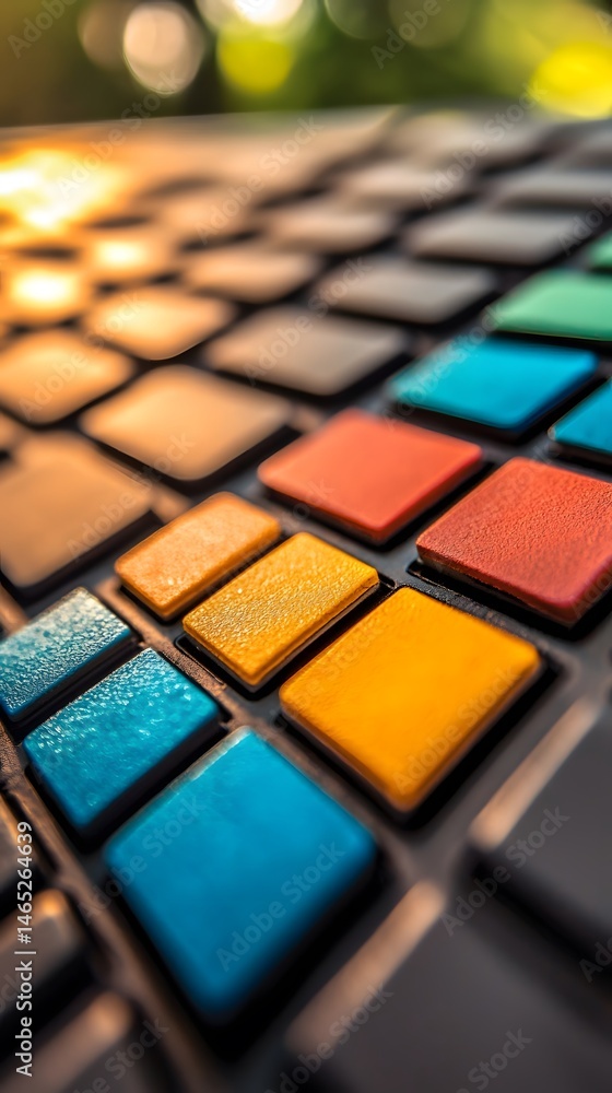 Poster close-up of colorful square keyboard keys