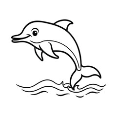 a baby dolphin jumping out of water