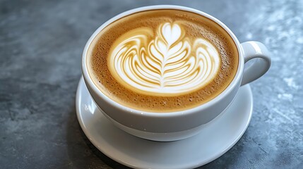 Latte art coffee, cafe table