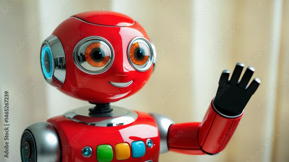 Aufkleber discover robofriend, the friendly red robot with a smiling face, crafted to connect with users and p
