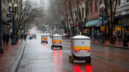Autonomous Delivery Robots Navigating a Rainy City Street