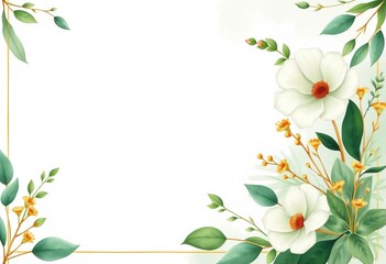 Naklejka premium Elegant watercolor greenery & gold line art floral wedding invitation background, greenery background, wedding