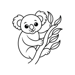 Obraz premium a baby koala hugging a tree branch vector line art