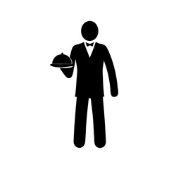 Waiter serving food restaurant catering service hospitality staff butler silhouette icon vector graphic