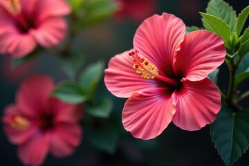 Vibrant hibiscus flowers in full bloom, showcasing intricate details and rich colors , intricate, botany