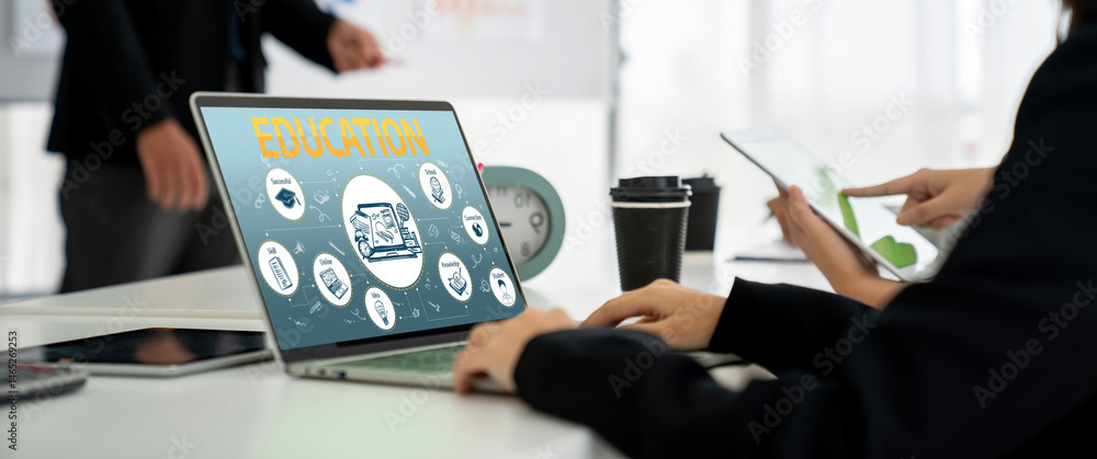 Poster e-learning website with sofware for student to study online on the internet network snugly