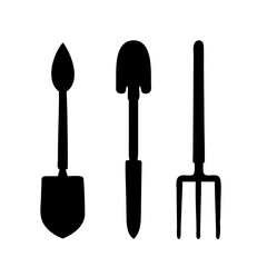 Silhouette garden tools shovel gardening agriculture equipment farming cultivation fork spade trowel