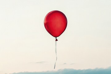 Red Balloon Floats Gently in Bright White Sky Background Generative AI