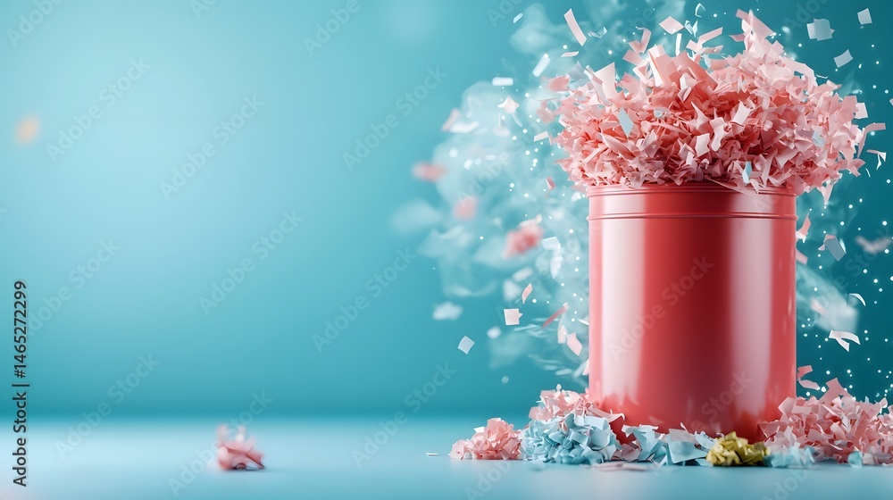 Poster a vibrant abstract image showcasing magnified shredded paper fibers within a dynamic holographic pro