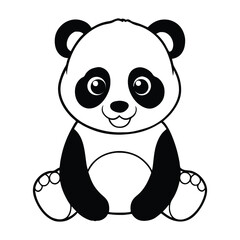 a baby panda sitting with big round eyes line art vector illustration
